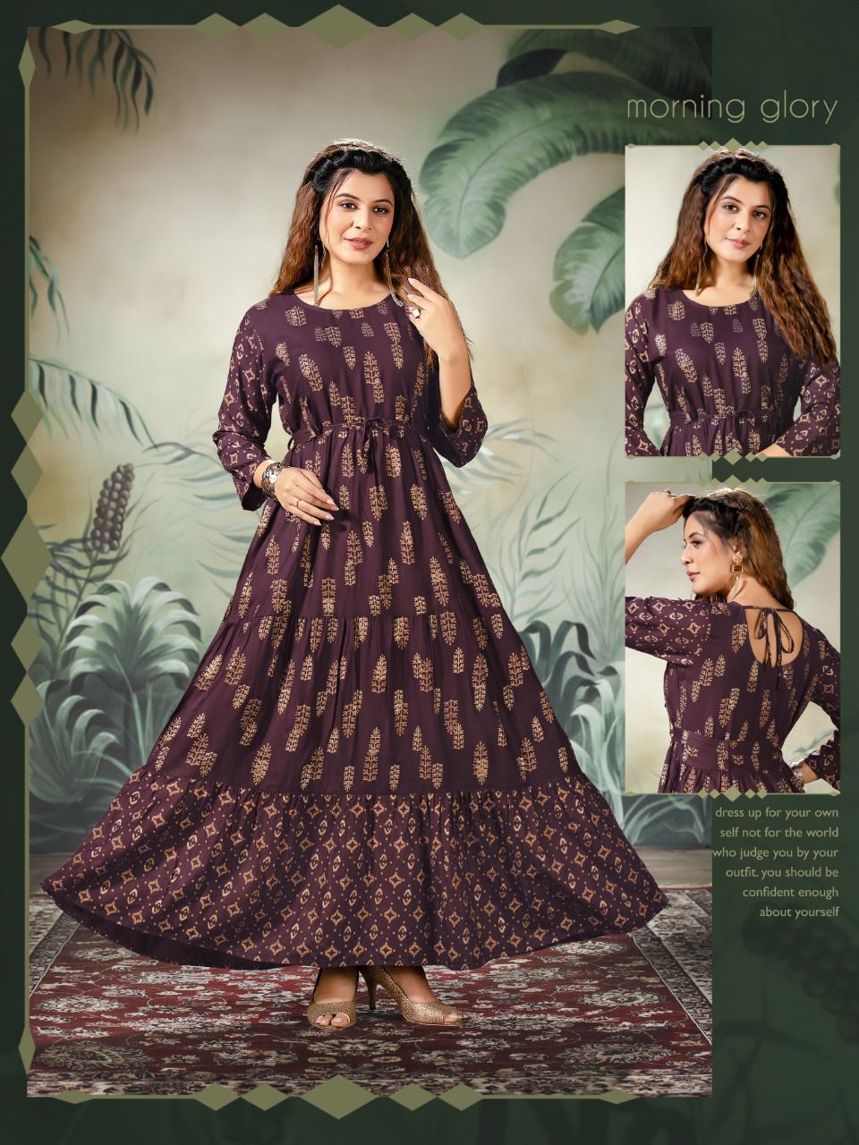 Golden Style Fancy Ethnic Wear Printed Rayon Anarkali Long Kurti Collection